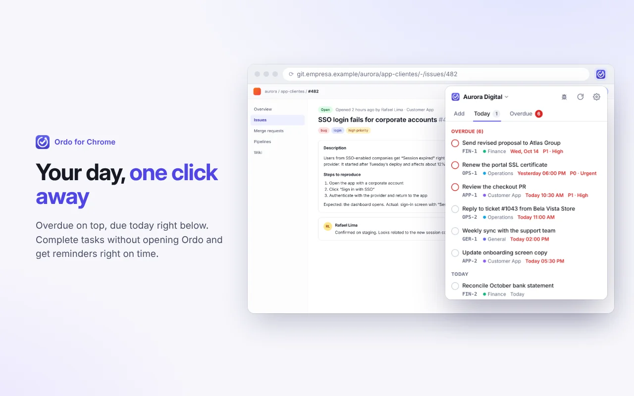Popup showing today’s and overdue tasks