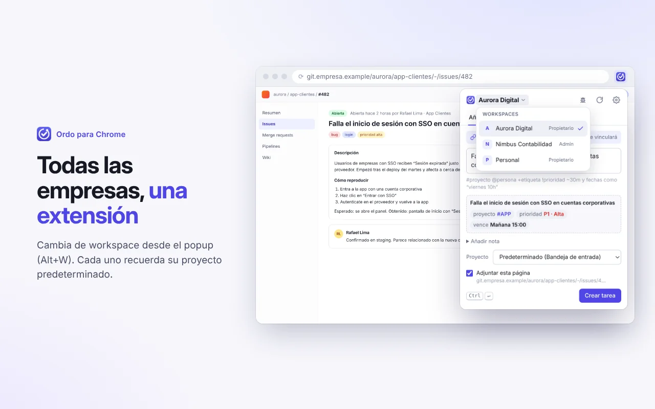 Cambio de workspace en el popup de la extensión